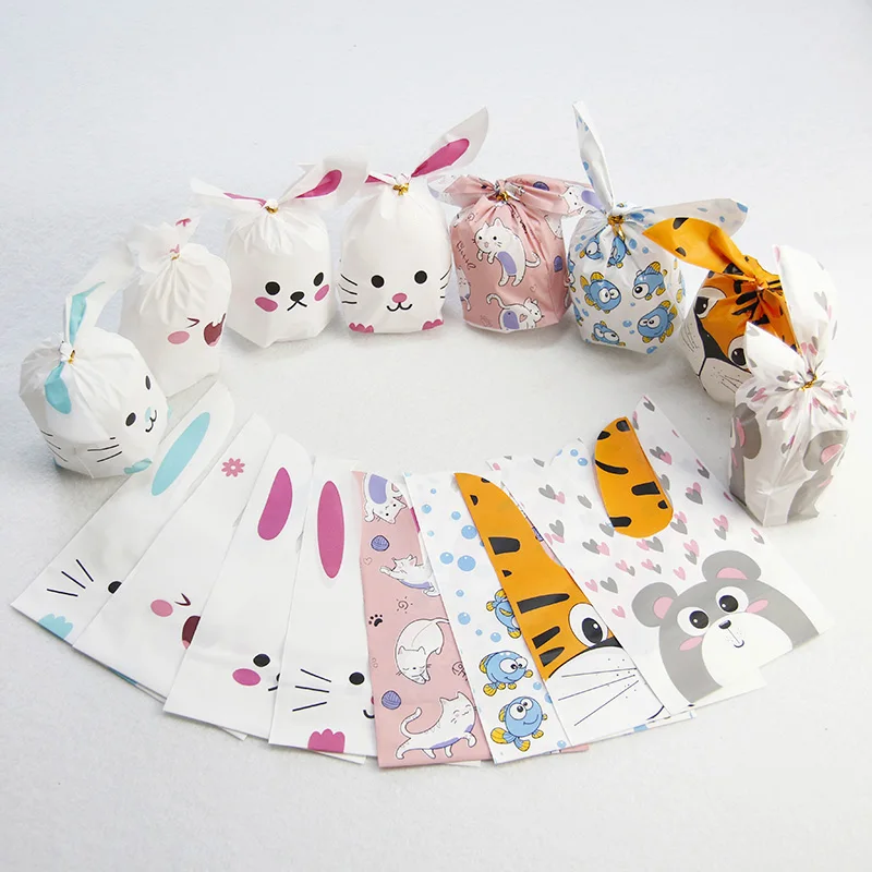 New Products 50pcs / lot Cute Rabbit Ear Bag Biscuit Plastic Candy Gift Bag And Dessert Baking Activity Party Decorate Supplies