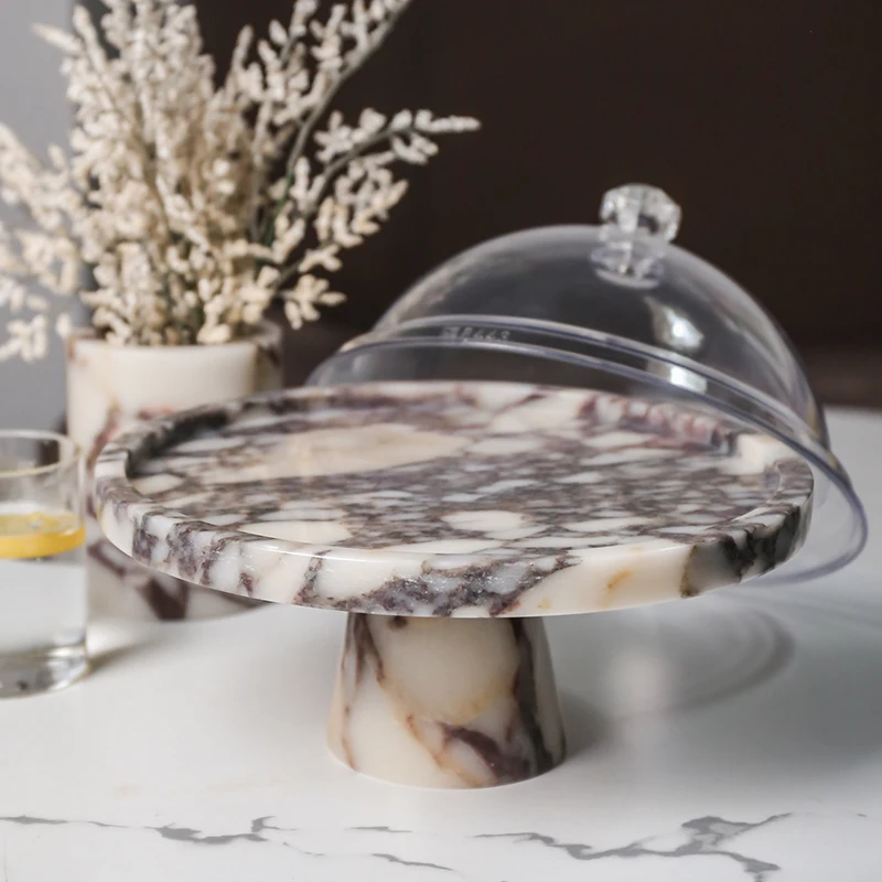 Wholesale price free design natural stone calacatta viola extra large luxury marble holder cake stand with lid