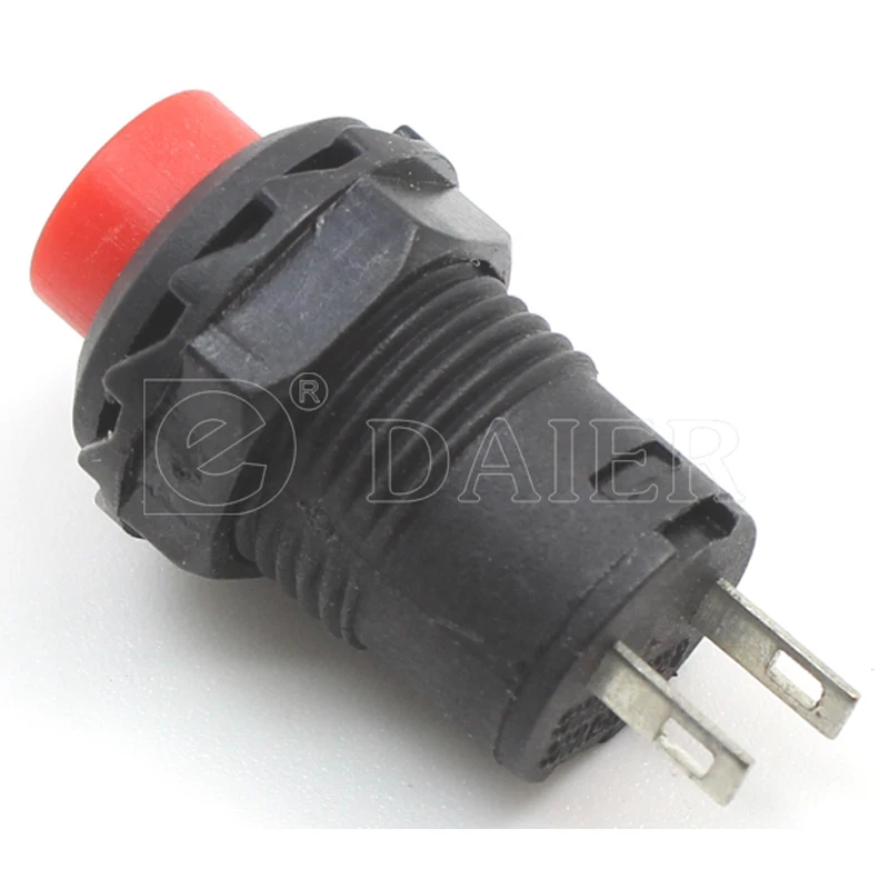 1A 250VAC Plastic Round Button Momentary Push Switch SPST OFF-(ON) 12.5MM Dia. Red Button Black Housing Push Button Switch