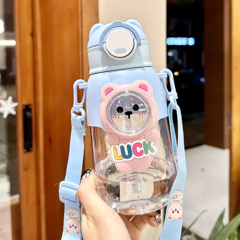 New Design Cute Cartoon Image Plastic Water Cup Cute Girl 660ml Large Capacity Anti Drop Straw Water Bottle