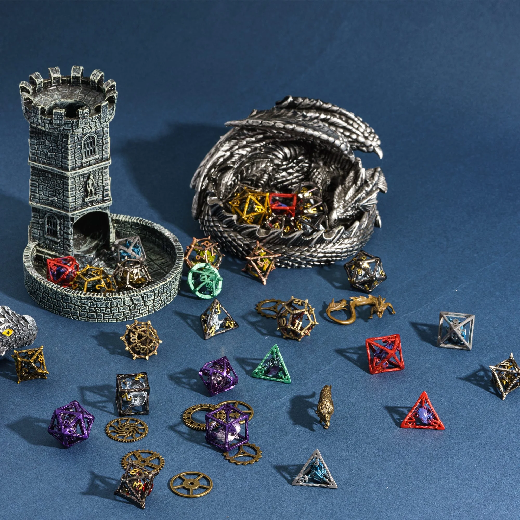 Udixi Polyhedral custom logo rpg dungeons and dragons hollow metal dice game cube set