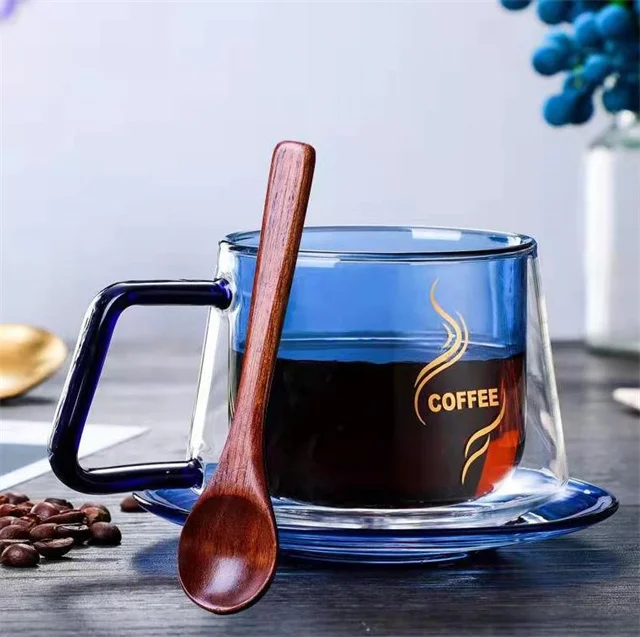 factory wholesale unique clear double wall borosilicate glass coffee mug cup with Handle