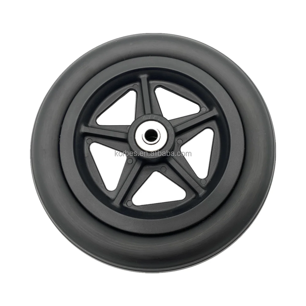 Wholesale Black Plastic PU Wheelchair 7' Front Wheel With Bearing Spare Part For Manual Rollator/Walker