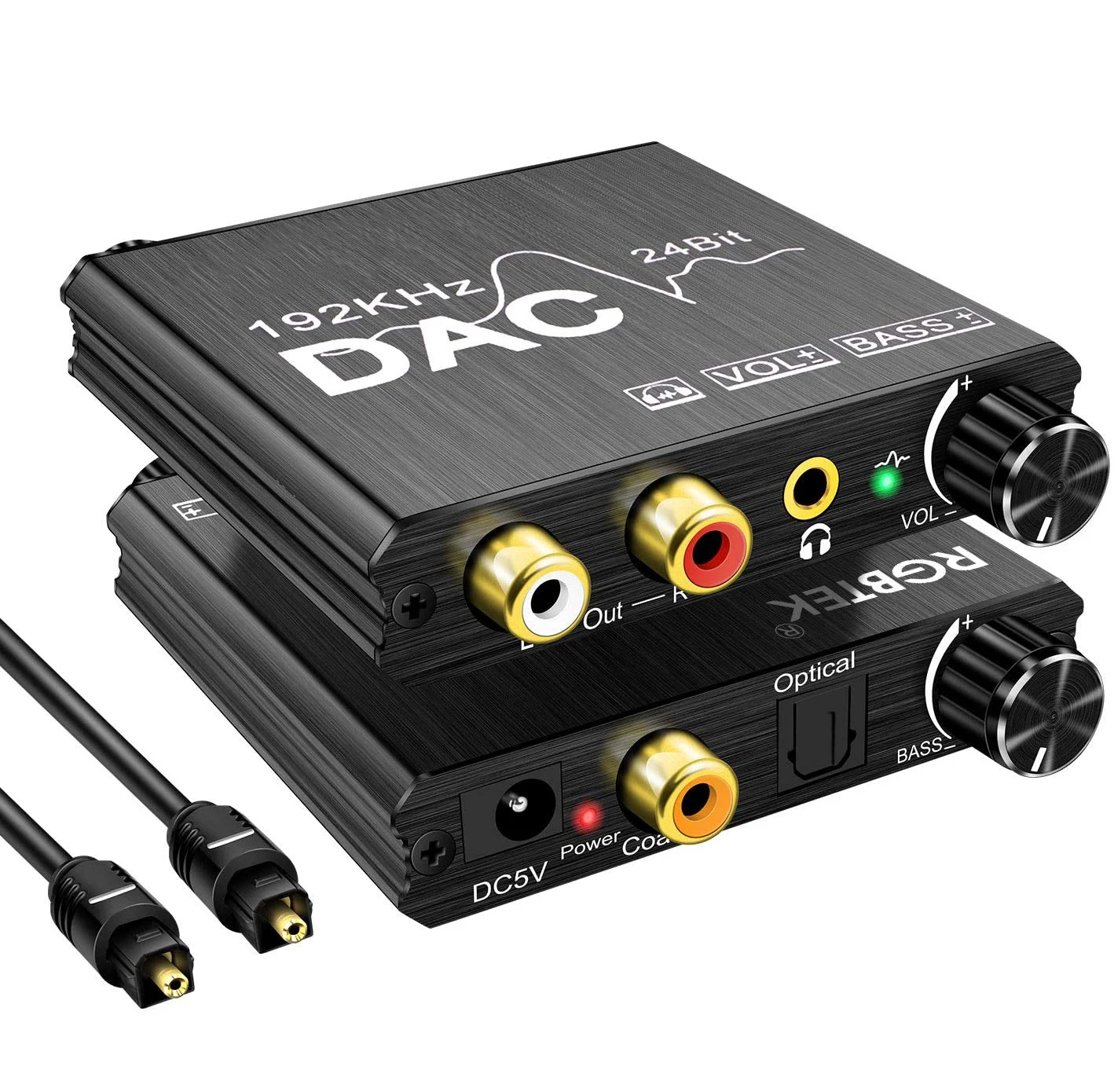 192KHz Digital to Analog Audio Converter with Bass and Volume Adjustment,Digital SPDIF/Optical/Toslink/Coaxial to Analog Stereo
