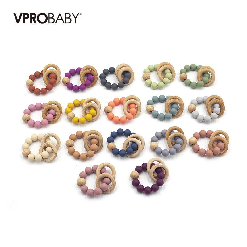 Wholesale custom New Bpa Free Organic Soft Food Grade Wooden Ring food grade Silicone Teething Baby wood teether