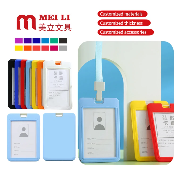 Factory Price ID Name Card Holder School Supplies Custom Color Logo Silicone ID Card Name Badge Holder