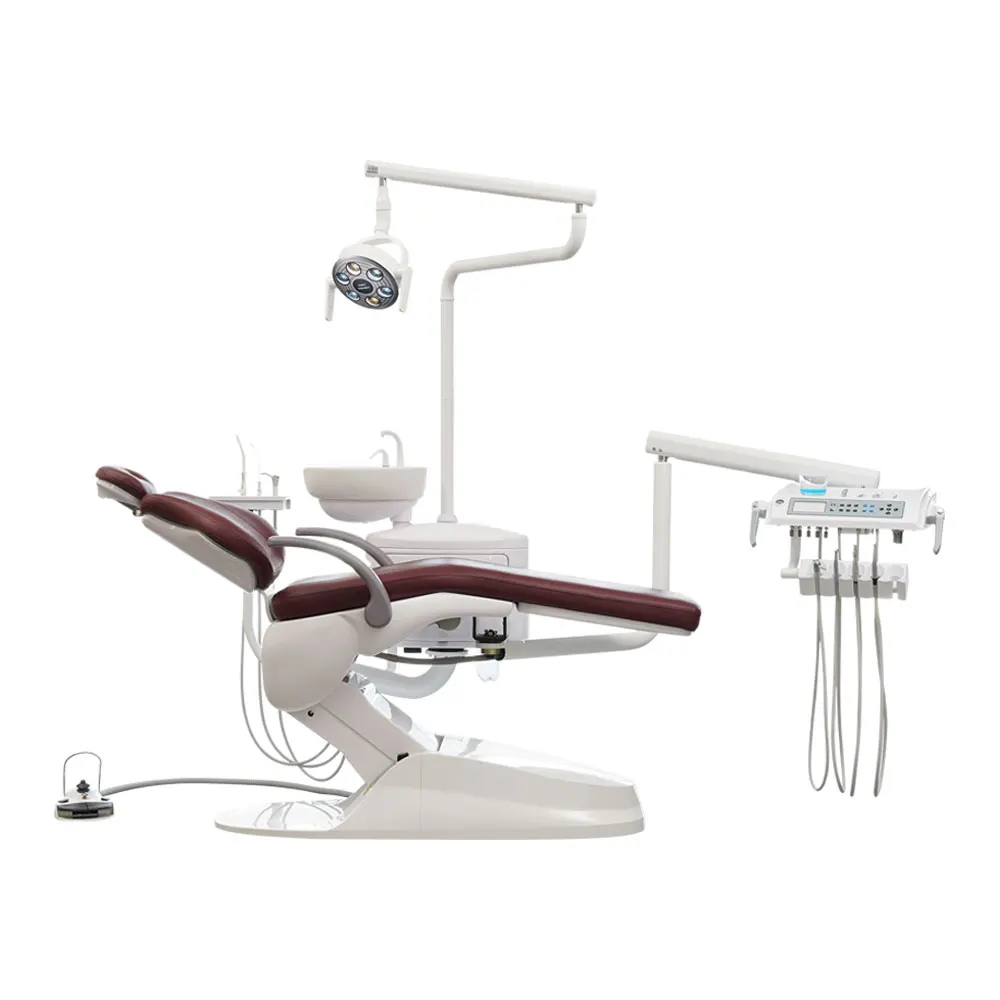 Nice budget Safety dental chair unit with wear-resistant leather and surgical lamp for University of Dentistry fast shipments
