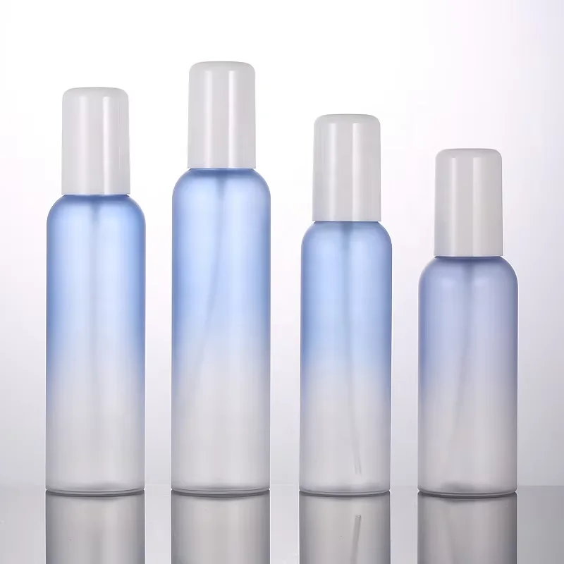 150ml 200ml 250ml 8oz empty clear gradient blue round plastic pump bottles cosmetic packaging empty fine mist for spray emulsion