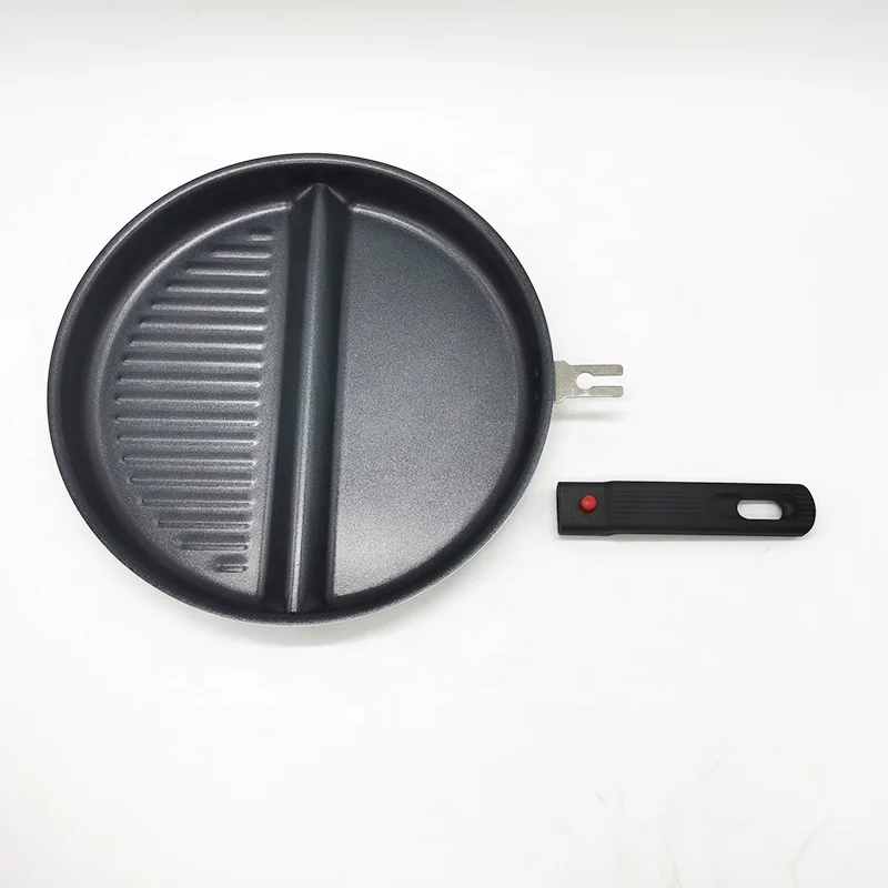 2 Sections Dual Pan Breakfast Egg Frying Pan Meat Grill 2 In 1 Pressed Aluminum Nonstick Divided Pan with Detachable Handle