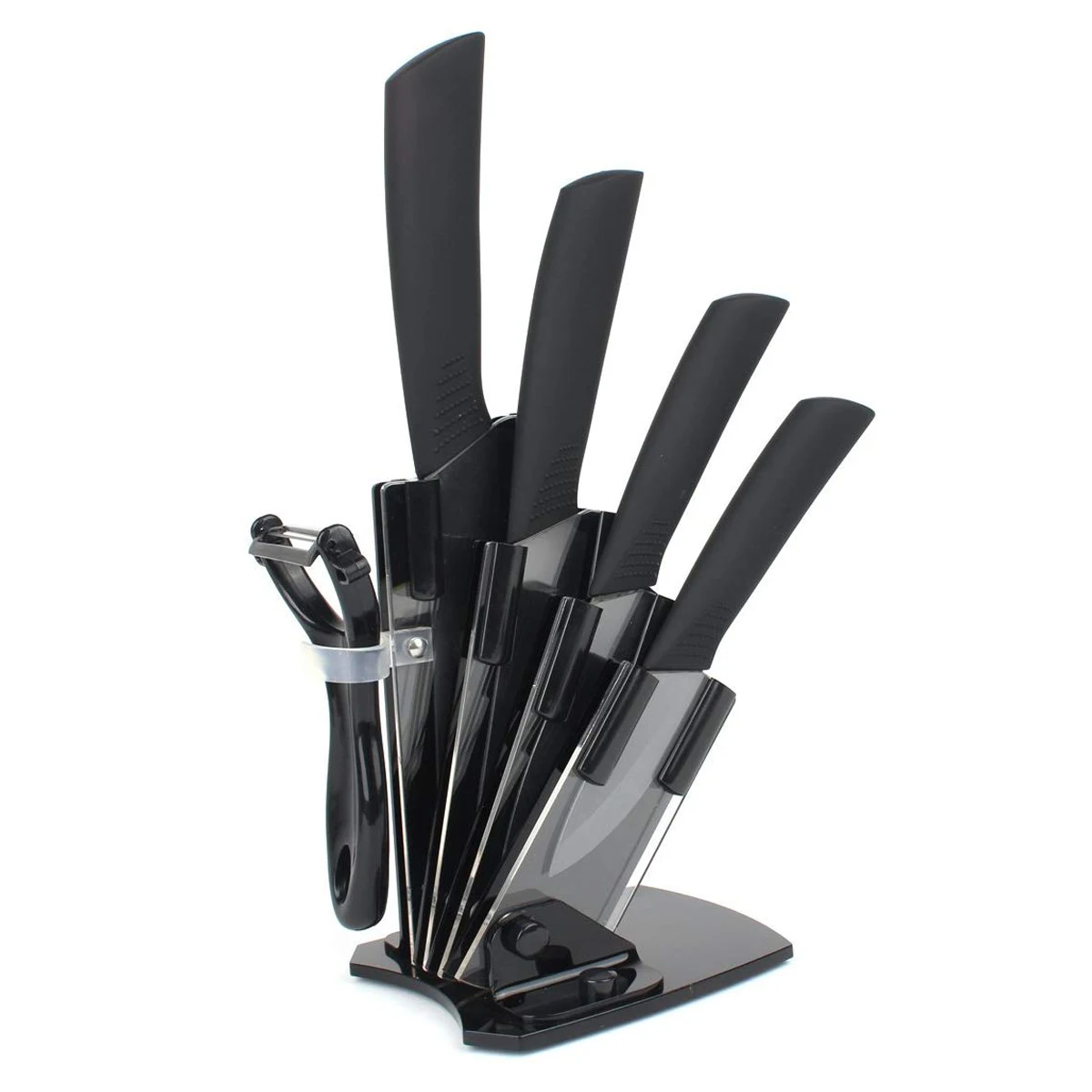 High Quality 6pcs Acrylic Stand PP Handle Black Ceramic Knife Set Kitchen