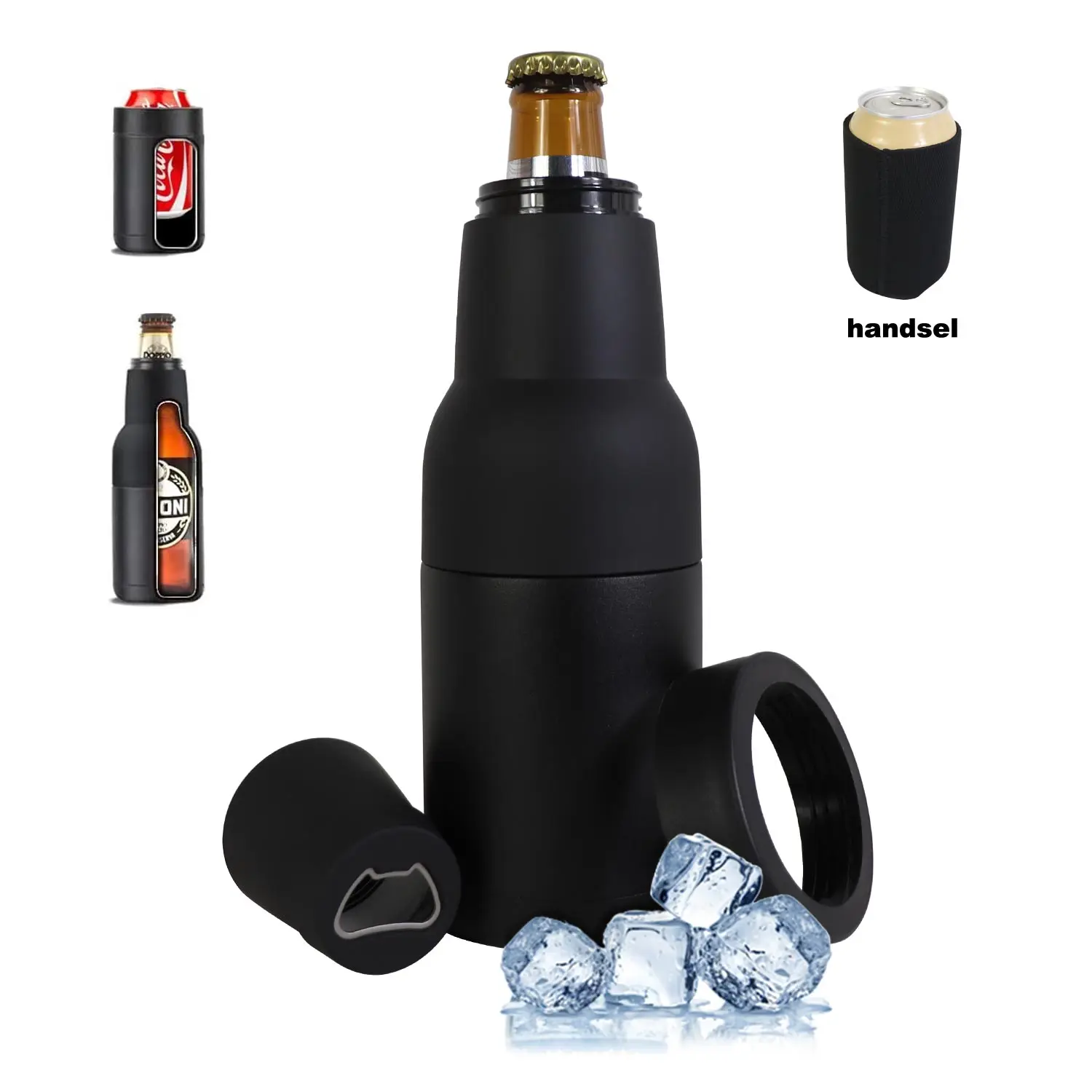 Frosty Beer 2 Go Vacuum Insulated Double Walled Stainless Steel Beer Can and Bottle Cooler with Beer Opener
