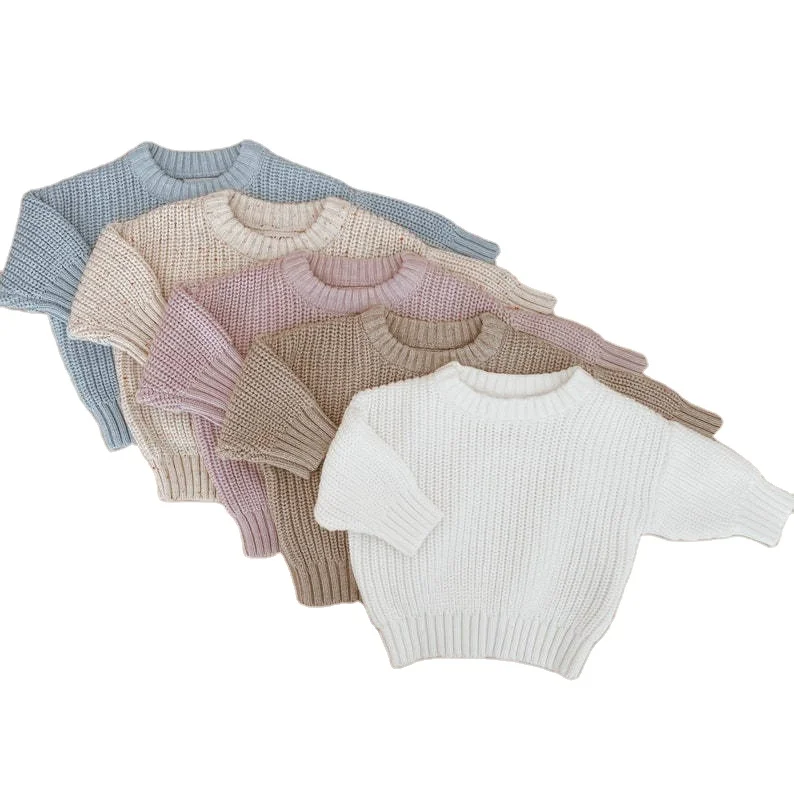 INS Custom Chunky 100% Cotton Knit Oversized  Toddler Gender Neutral Baby Kids Pullover Speckle Sweater Sweater