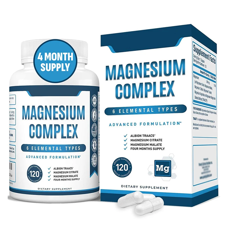 Magnesium Complex 500mg Citrate Malate Taurate Oxide   Bisglycinate Chelate Aspartate Magnesium Supplement for Women  Men