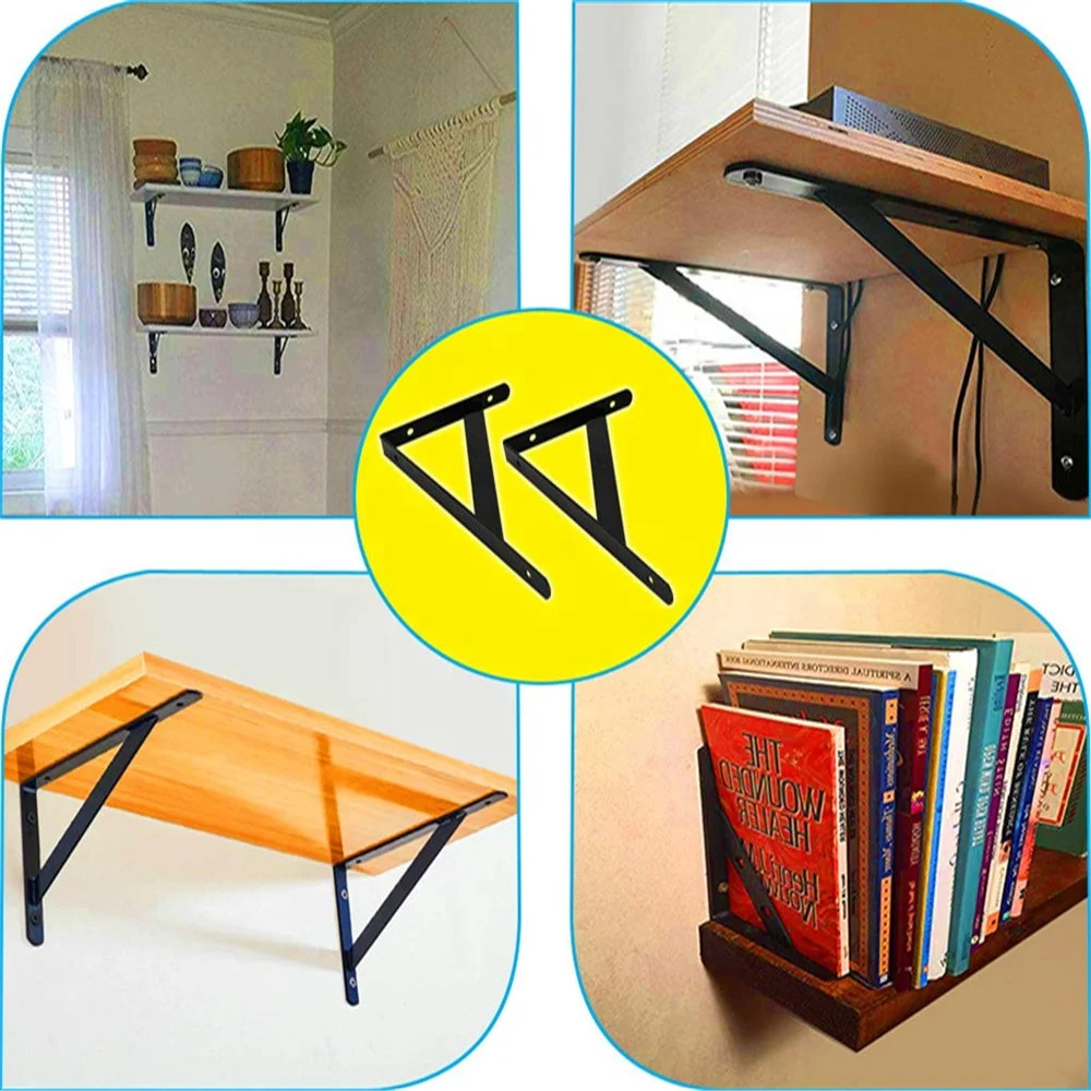 Shelf Bracket 8 Inch Black L Angle Support Heavy Duty Industrial Rustic Floating Decor Cast Iron Steel Wall Shelf Brackets Metal