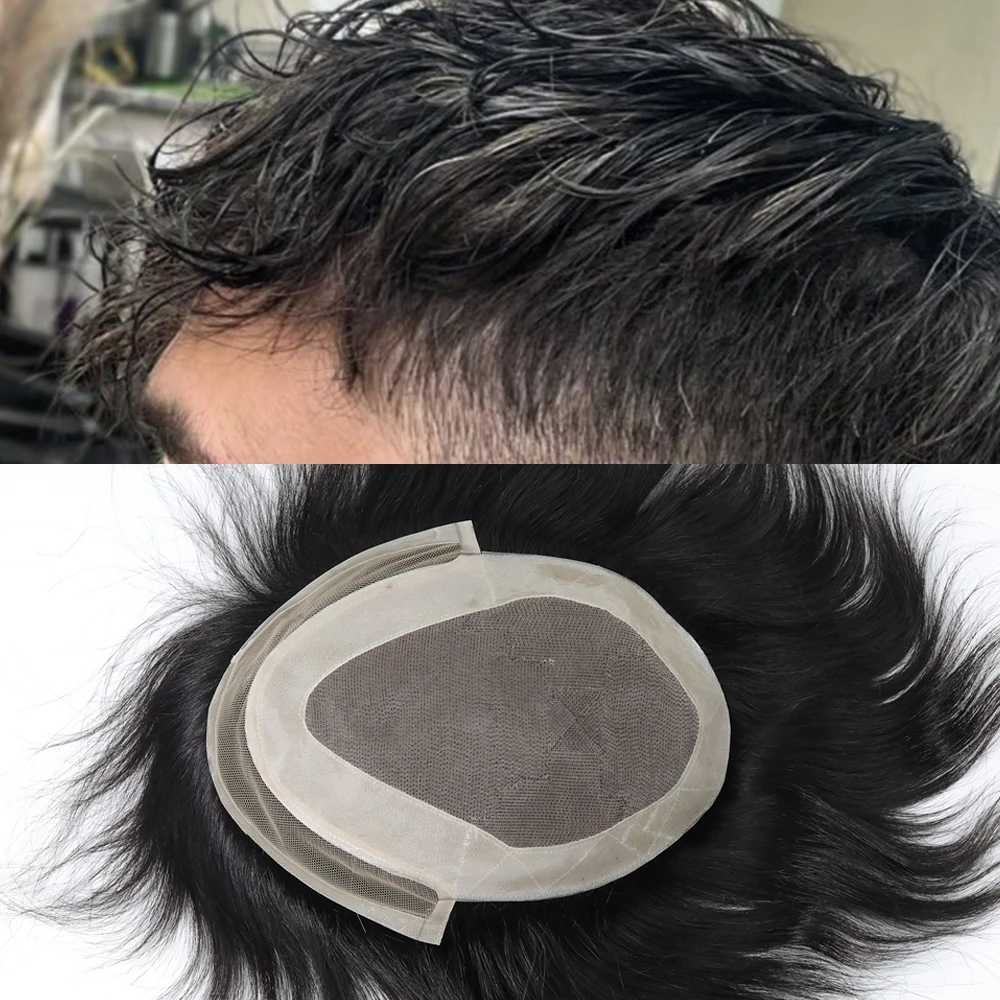 P2-3-8 Custom Human Hair Wholesale Swiss Lace Mono Natural Toupee Men Hair