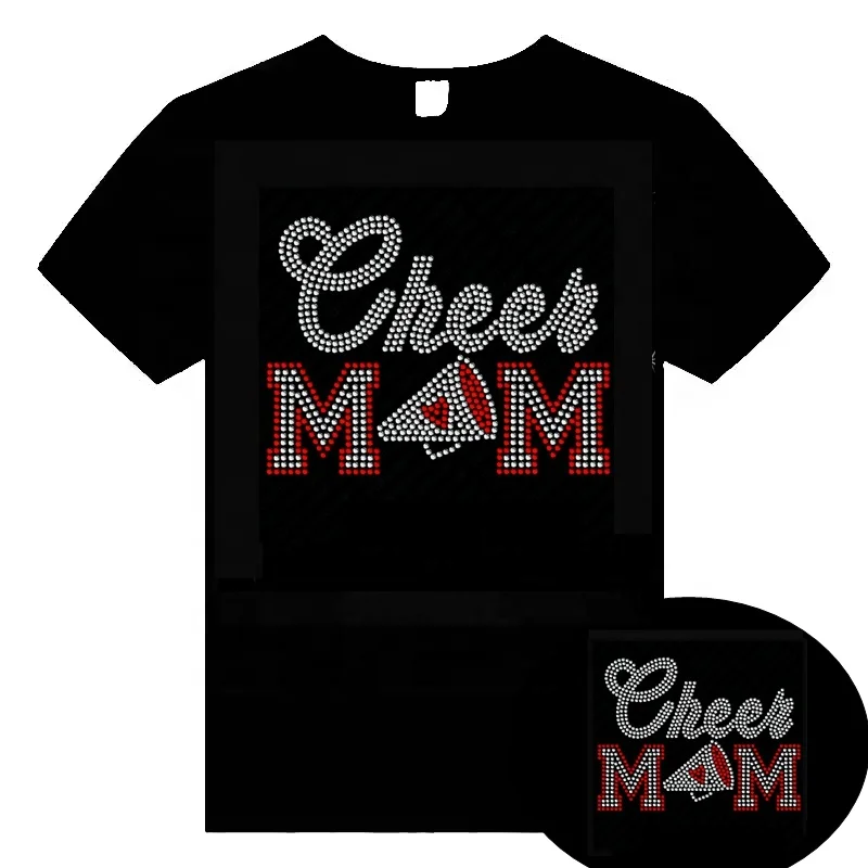 Various Color Cheer Mom Rhinestone Transfer Hot fix MOM with Megaphone Rhinestone Iron On Transfer Design Motif r Ready to Press