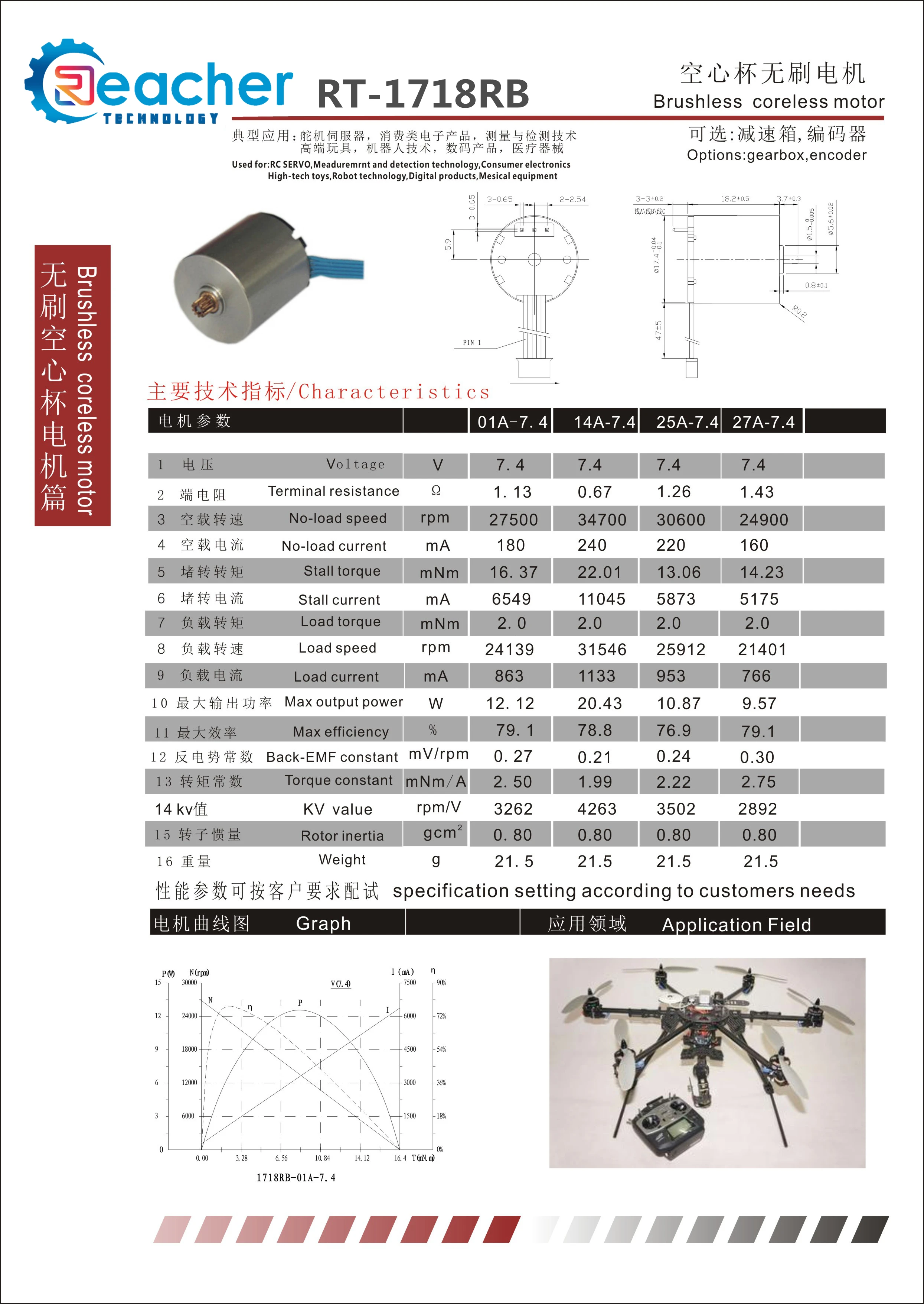 1718 7.4 v 30000 rpm motor dc rc