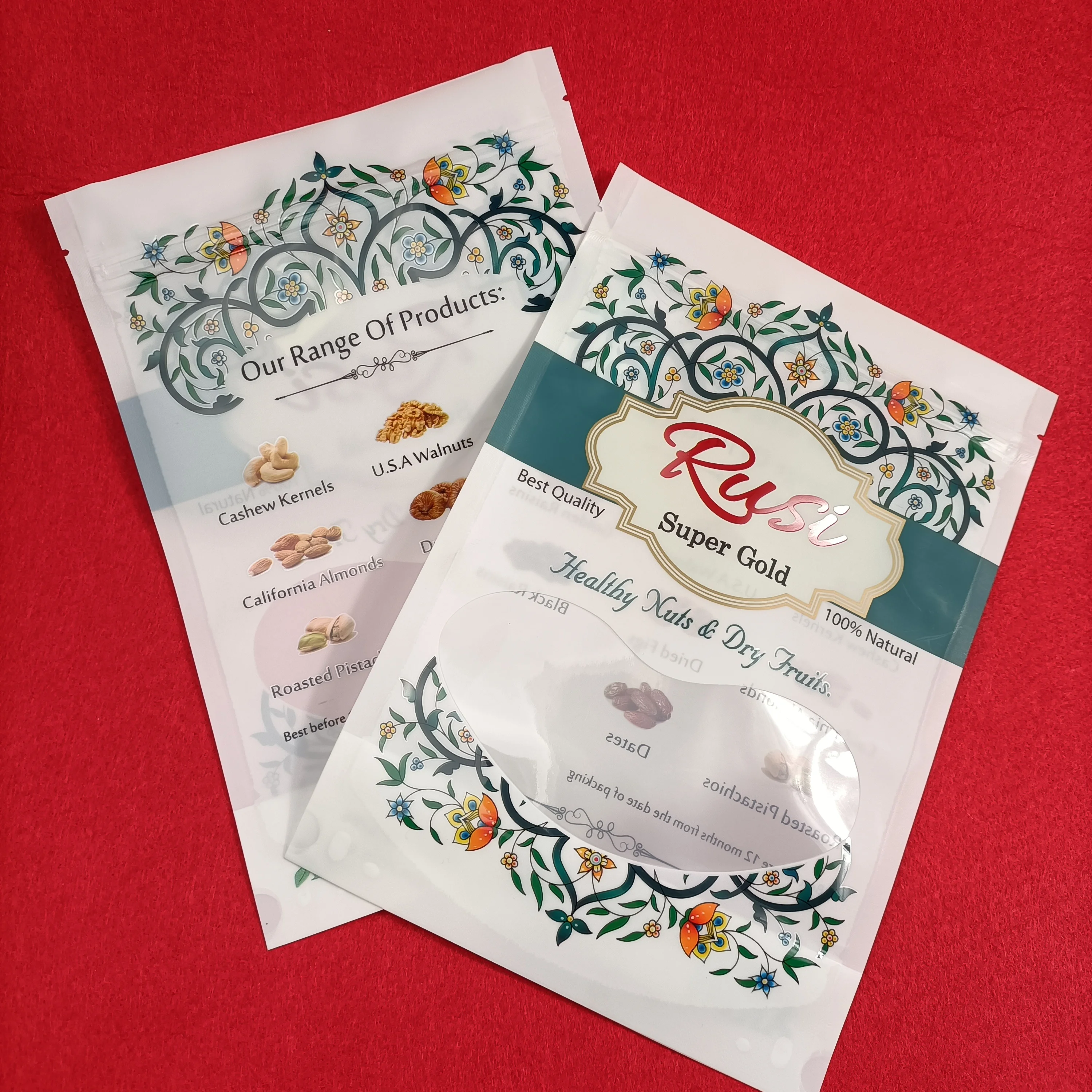 Top Zip Plastic Bag Food Packaging 3 Side Seal Zipper Bag Stand Up Pouch Ziplock Bag for Healthy Nuts and Dry Fruits