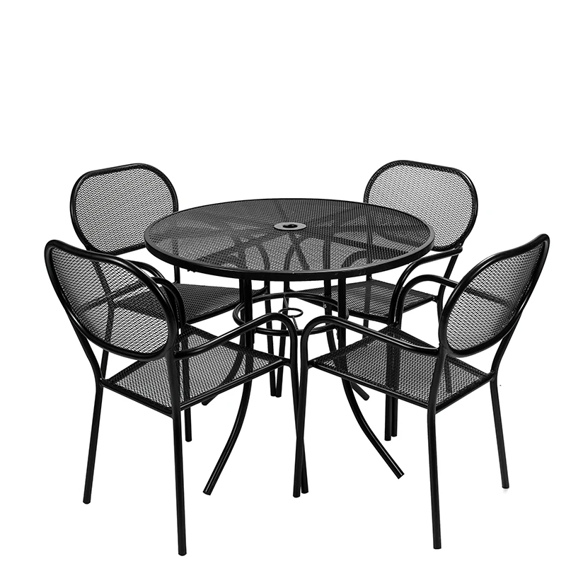 Outdoor Modern Metal Outdoor/patio/garden/balcony Table and Chair Set Grey Metal Chair and Round Table Dining Set
