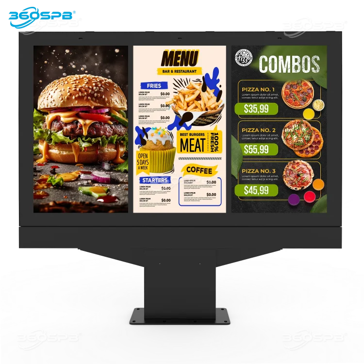 360SPB|ODM165A Outdoor Single Double Triple Lcd Screen Drive Thru High Bright  Digital Menu Board For Retail Restaurants Screen