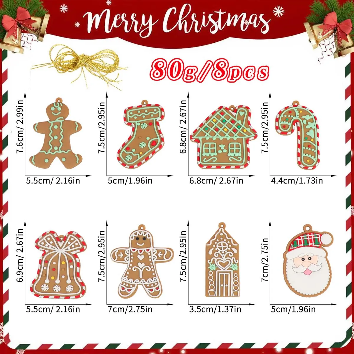 12pcs Gingerbread Man Ornaments for Christmas Tree Assorted Plastic Ginger bread Figurines Ornaments 7*5cm Xmas Hanging Gifts