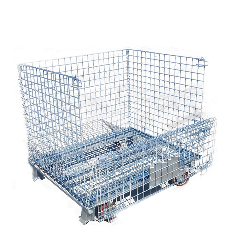 Industrial Galvanized metal storage collapsible container roll cage trolley for laundry