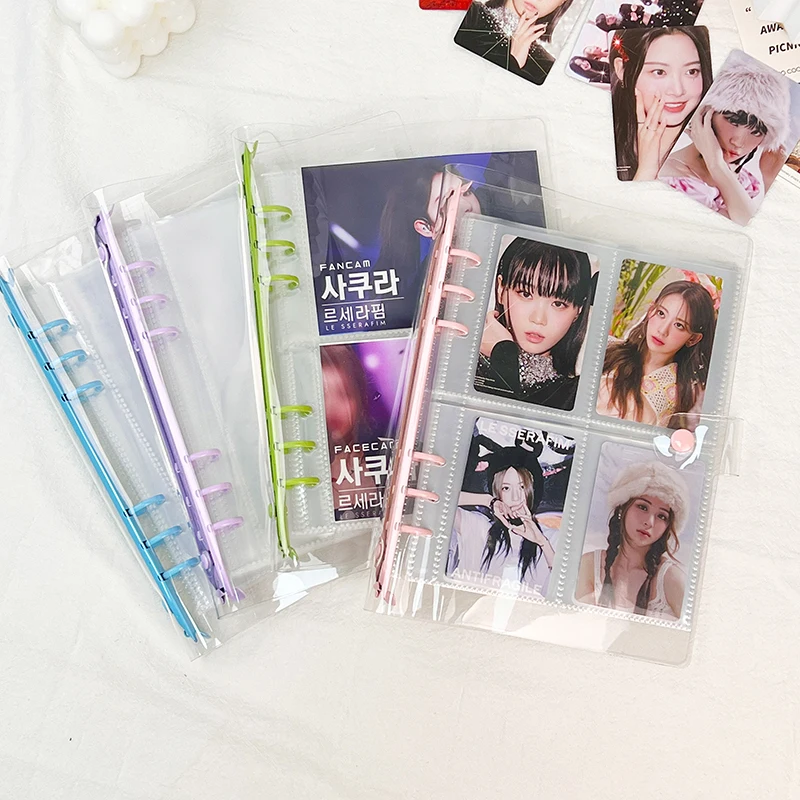 Transparent a5 6 ring binder student clear 3 inch album card booklet loose-leaf book office storage supplies with photo sleeves