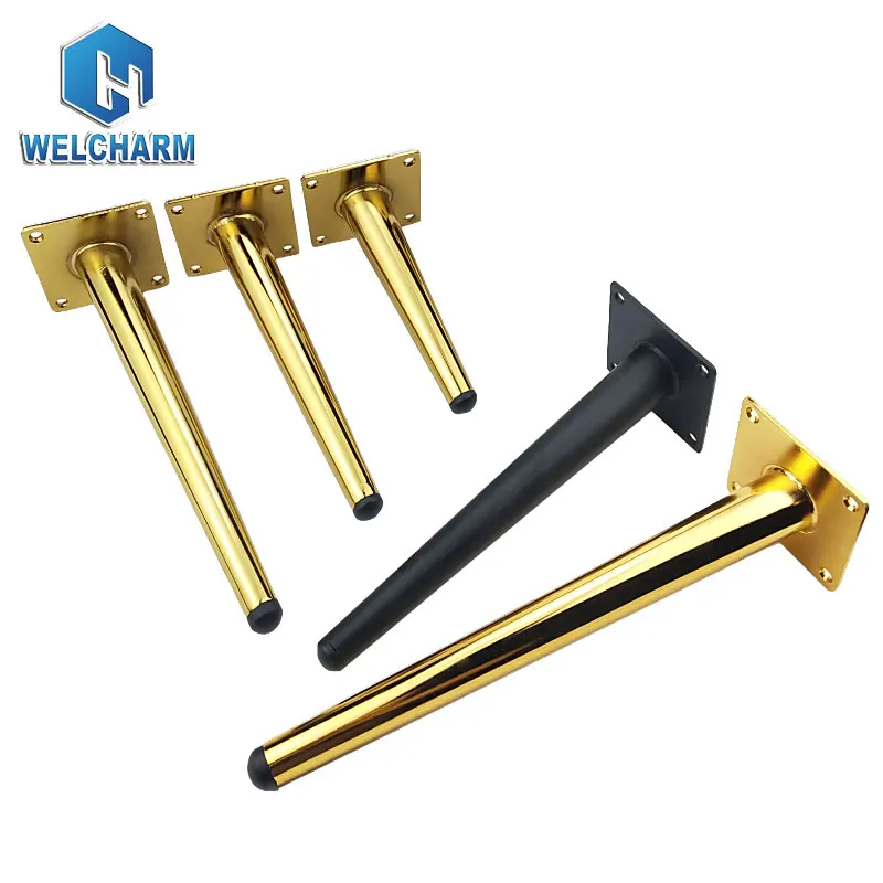 Modern Metal Furniture Cone Tube Table Straight Legs Gold Black Metal Sofa Legs for Tables