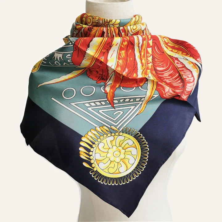 Женские шелковые шарфы с двусторонним принтом 90x90