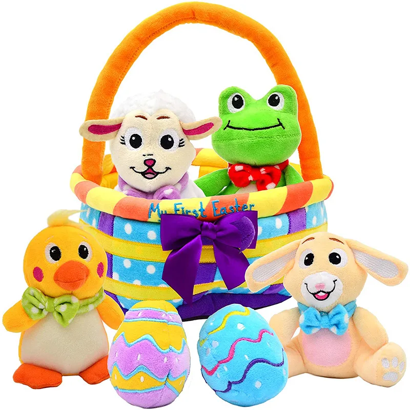 Custom Rabbit Plush Easter Chick and Big Egg Tote Basket Set For Kids