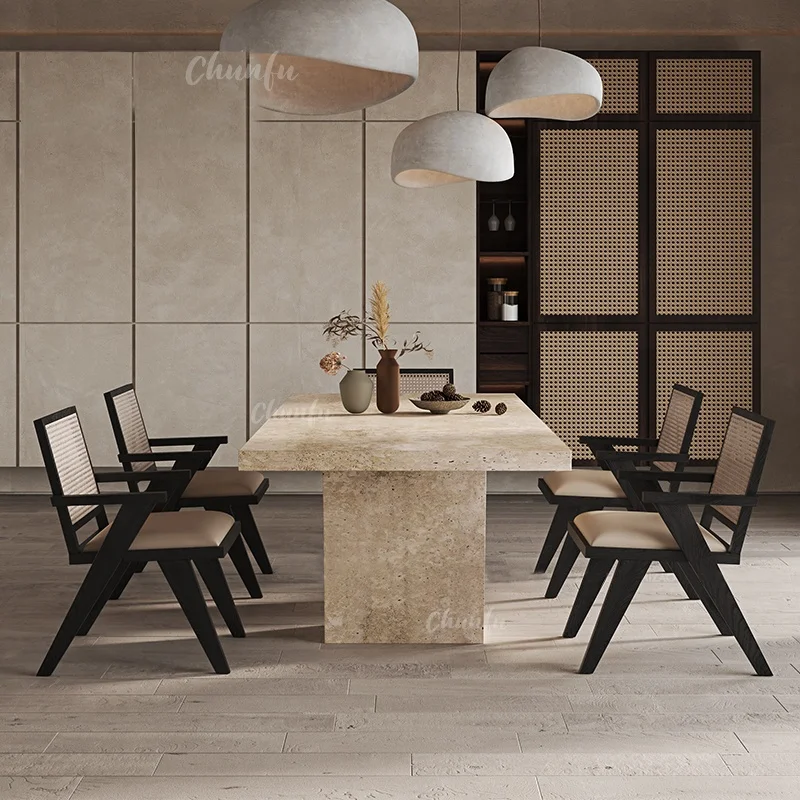 Restaurant furniture simplicity living room furniture limestone travertine marble dining table