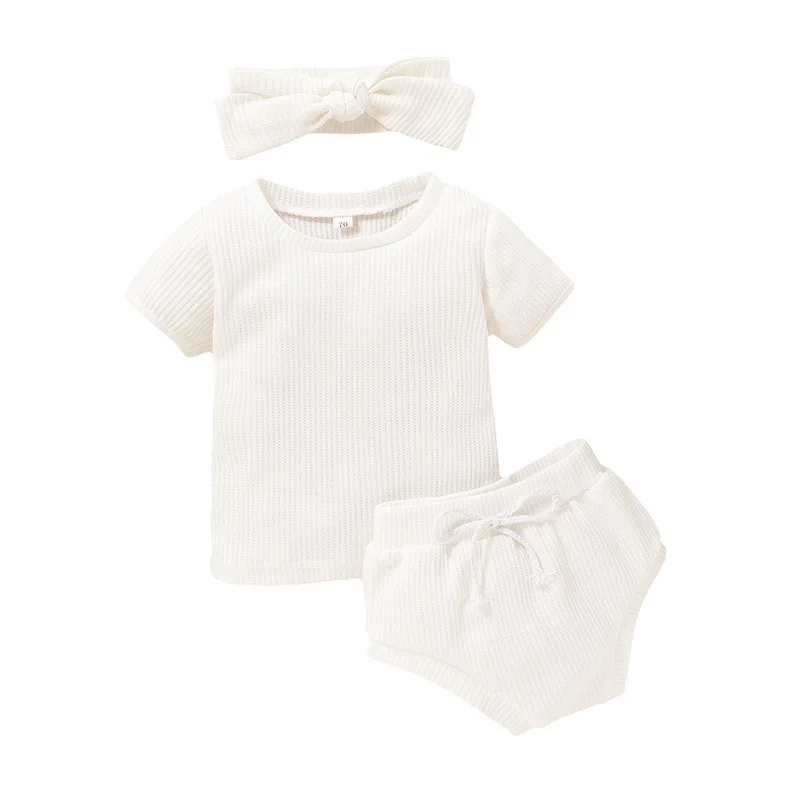 
2021 Summer Baby Clothing Outfits Short Sleeve Baby Pants Outfits Solid Color Fashion Foreign Trade 
