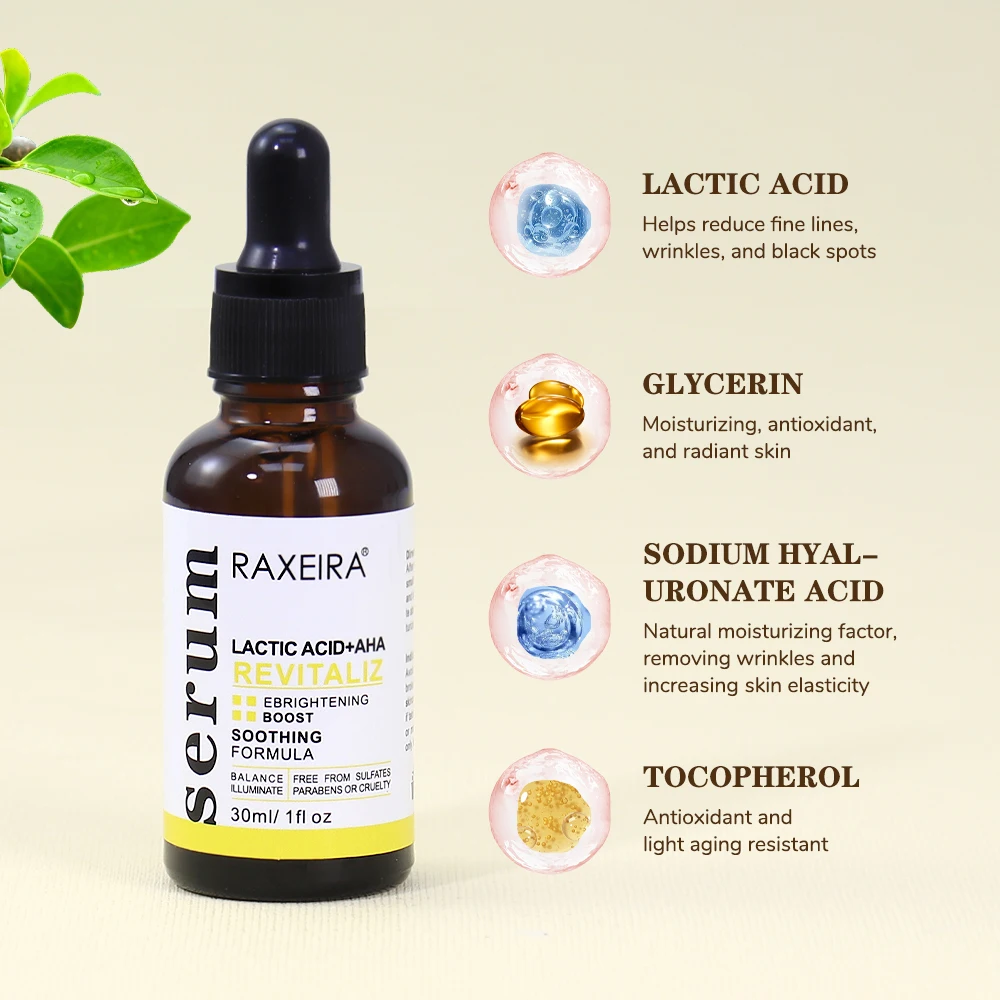 Private Label Soothing Formula Skin Peeling Whitening Glycerin Lactic Acid 7% Revitalize AHA 5% Facial Serum