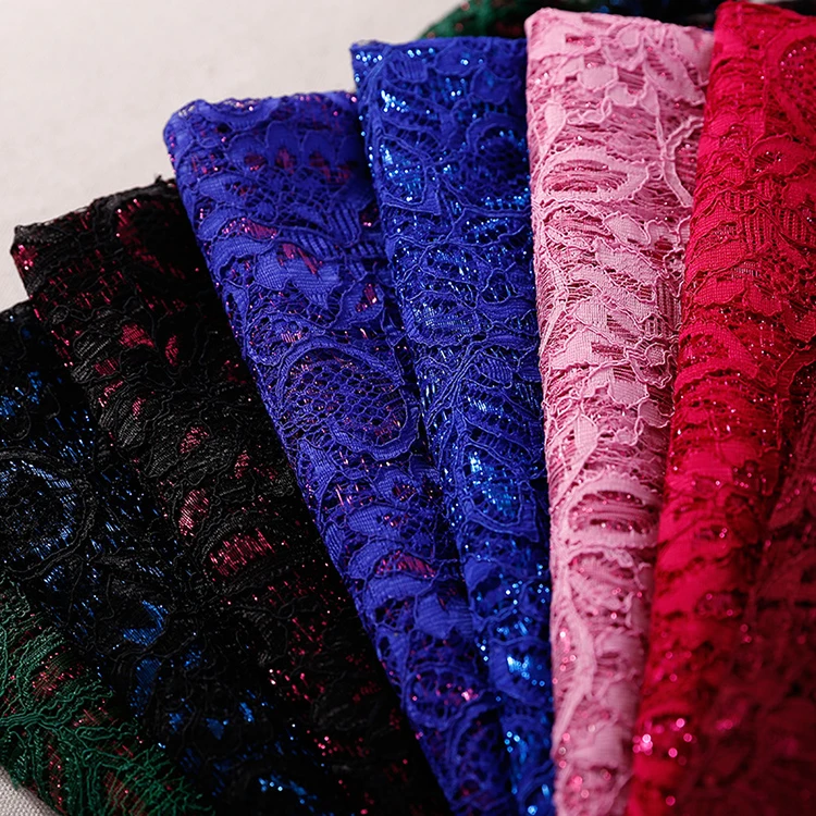 Openwork mesh nylon cotton embroidery bright silk strand clothing fabric Erotic lingerie lace fabric