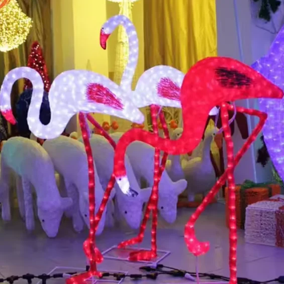 Outdoor Ip65 Waterproof Garden Flamingo Decorative Led Powered Lawn Ground Motif Light For Park Pathway Walkway Decor