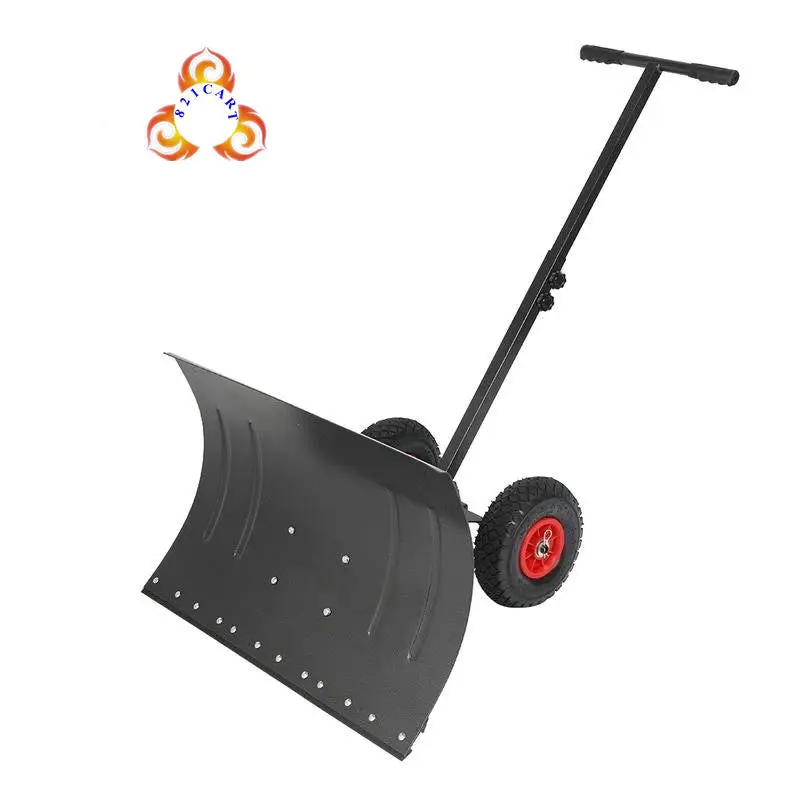 Adjustable Handle Snow Mover Cart Snow Removal Shovel and Snow Pusher with Double Wheels