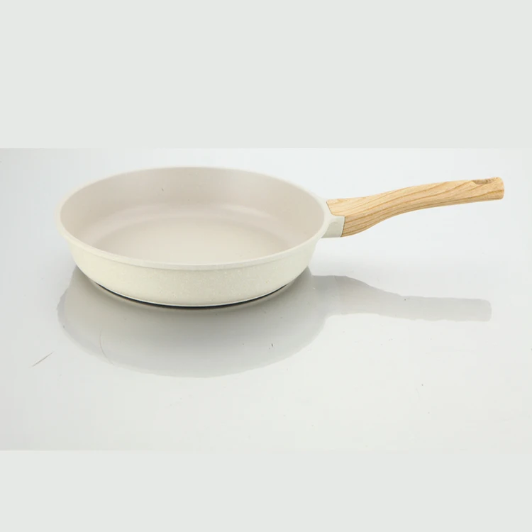 20cm 24cm 26cm 28cm 30cm 32cm Kitchen White Ceramic Coating Stick Wood Grain Handle Non Stick Pan