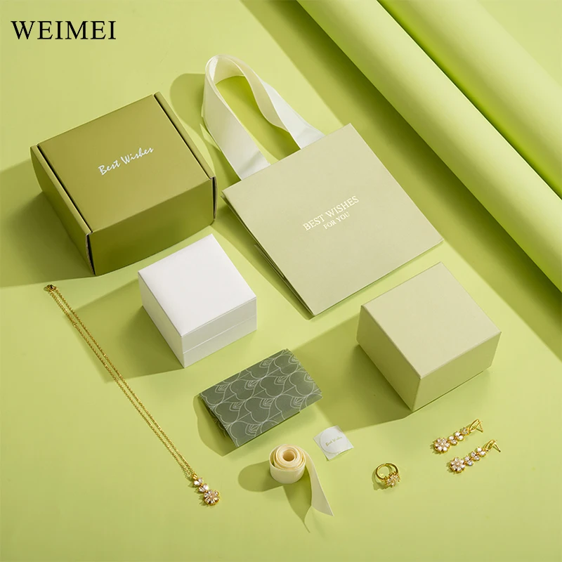 WEIMEI OEM Custom Logo Print Printing Luxury Green Small Gift Shopping Jewelry Packaging Paper Bag
