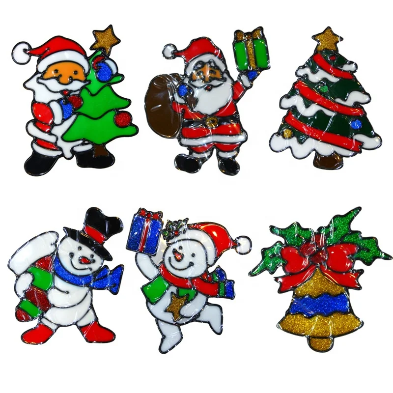 Christmas decoration stickers colorful mirror fridge glass stickers soft christmas jelly stickers