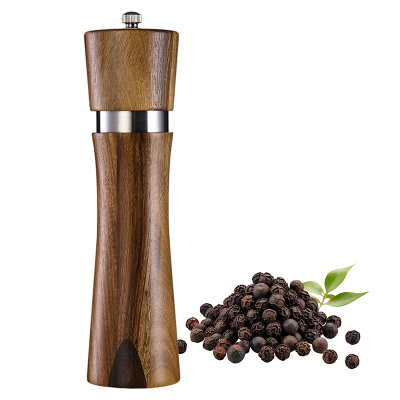 Bulk Kitchenware Manual Wooden Spice Mill Acacia Wood Salt Shaker Adjustable Ceramic Salt And Pepper Grinder