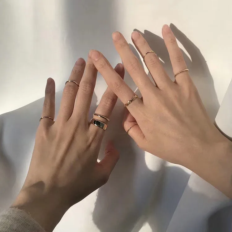 7 piece ring women fashion personality light luxury niche design ins trend cold wind vegetarian ring tail ring N2409150