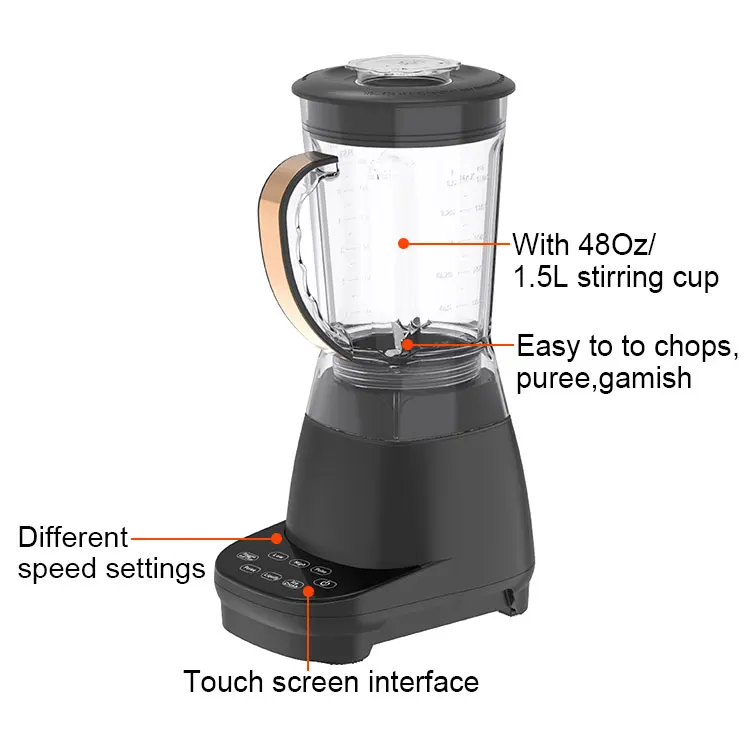 42914 1.5L Fruit Blender Electric Juice Blender Cup Blender Machine Multifunctional Safety Lock Plastic Black Touchpad 700 1.5