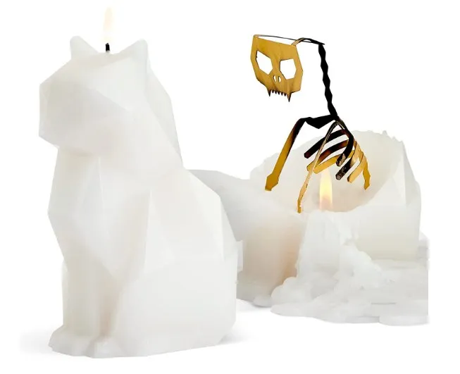 Unique cute spooky animal cat shaped candle skeleton for halloween gothic bedroom decor