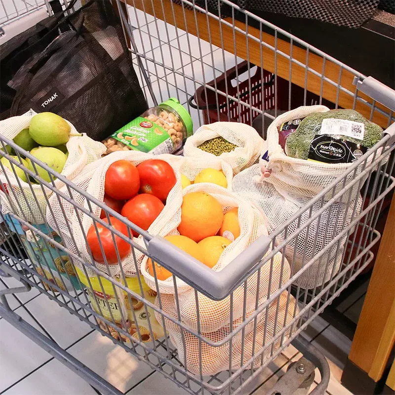 Wholesale Shopping Vegetable Fruit Storage Drawstring Pouch Bag Mesh Drawstring Bag