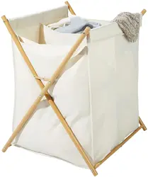 Sturdy  Laundry Divided Hamper Sorter Cart with Wood  Portable and Collapsible  Clothes Basket Storage Polyester laundry basket