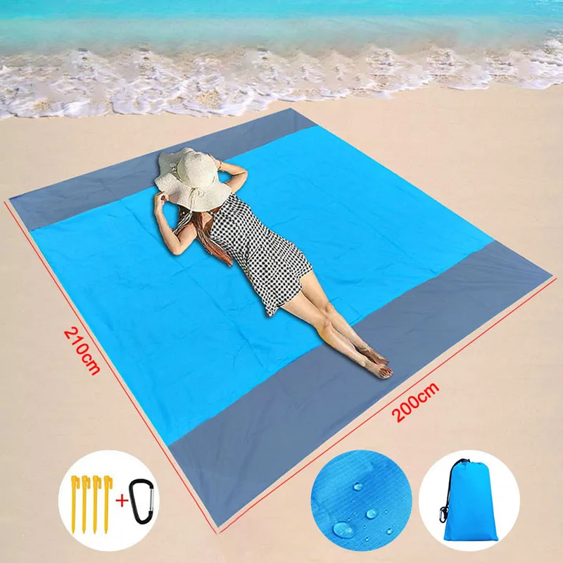 200x210cm Waterproof portable beach blanket Sand Free camping mat travel picnic blanket in pouch