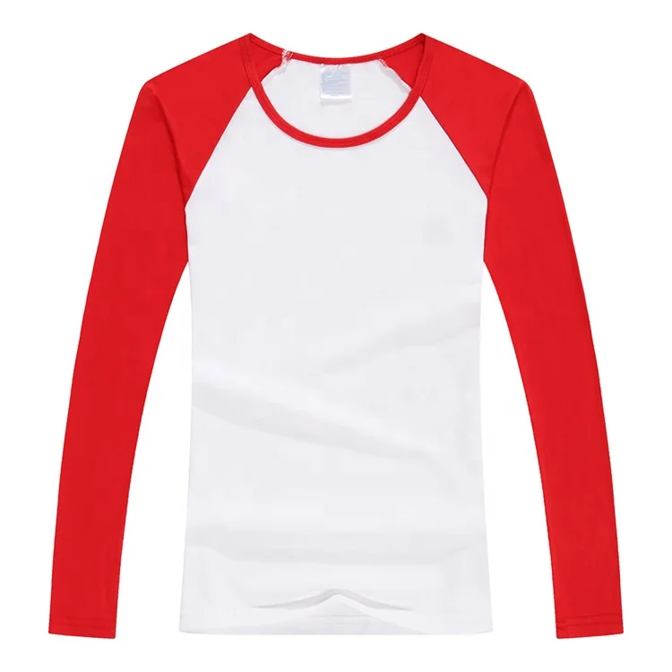 Wholesale Raglan O Neck Long Sleeve Shirt Custom Logo Print Pullover T-shirt Advertising Shirt Color Stitching T-shirt