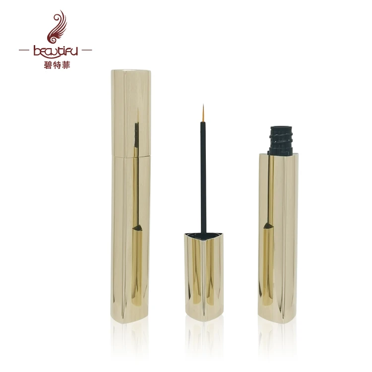 Unique triangle empty 8ml 10ml gloss gold aluminum eyelash and eyebrow enhancer serum tube packaging container bottle
