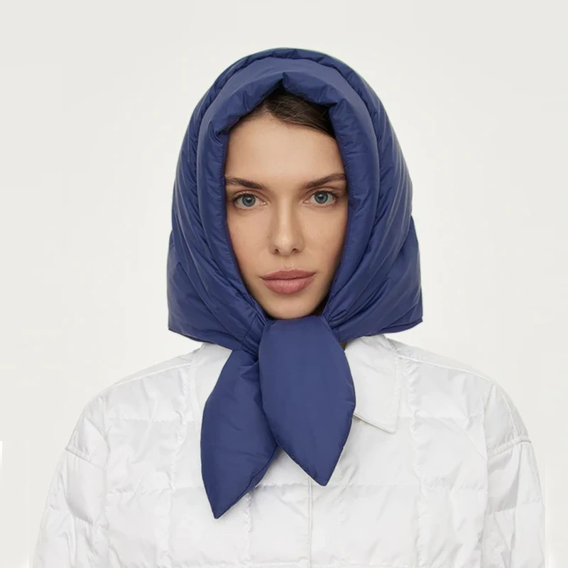 Fashion European and American Ins Style Goose Down Warm Hat Triangle Scarf Hood Windproof Waterproof Women Warm Hat