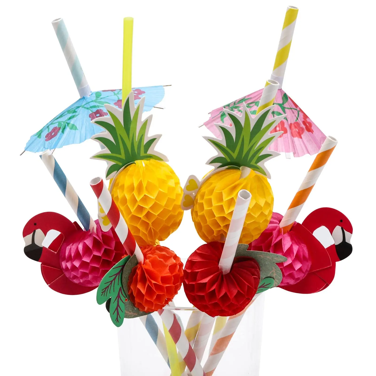 Bambus Novelty Disposable Iridescent Fun Biodegradable Drinking Decoration Paper umbrella Straw Hat Body With Paper Straw